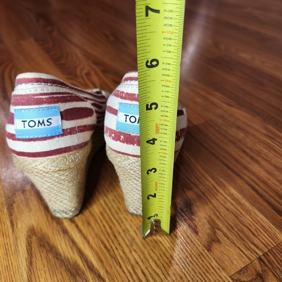 TOMS Calypso Wedge Espadrilles Red White Stripe Canvas Jute Peep Toe Women’s 7 - Picture 8 of 9